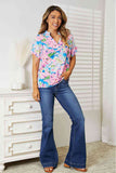 Double Take Floral Notched Neck Short Sleeve Top 