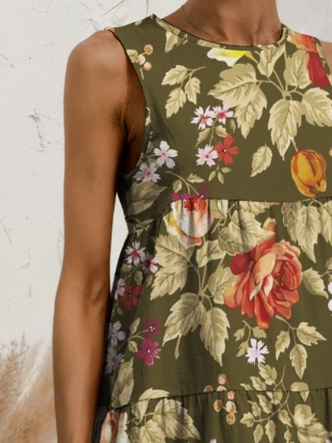 FAM-FAM Tiered Printed Round Neck Sleeveless Dress 