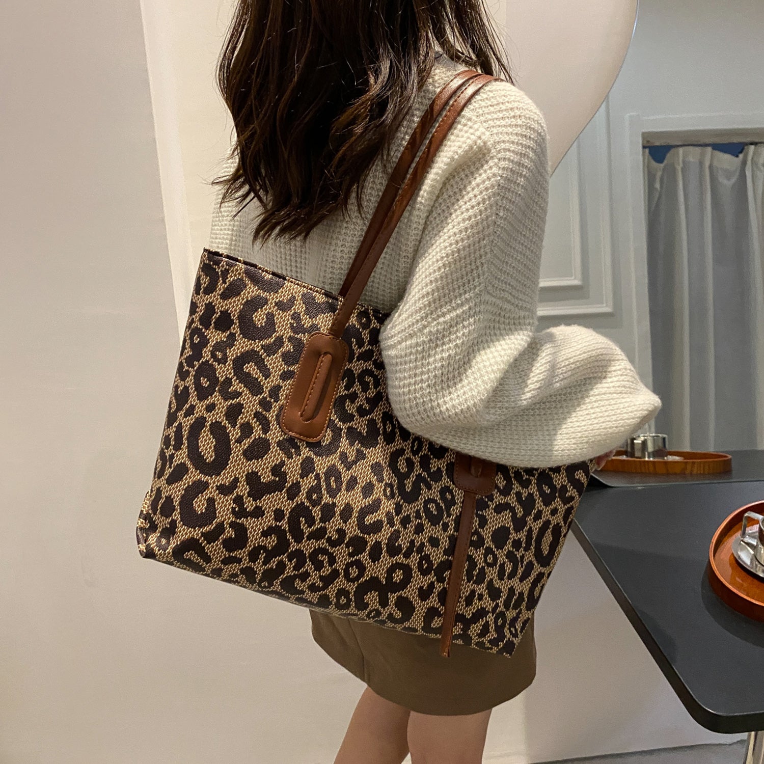 PU Leather Leopard Tote Bag 