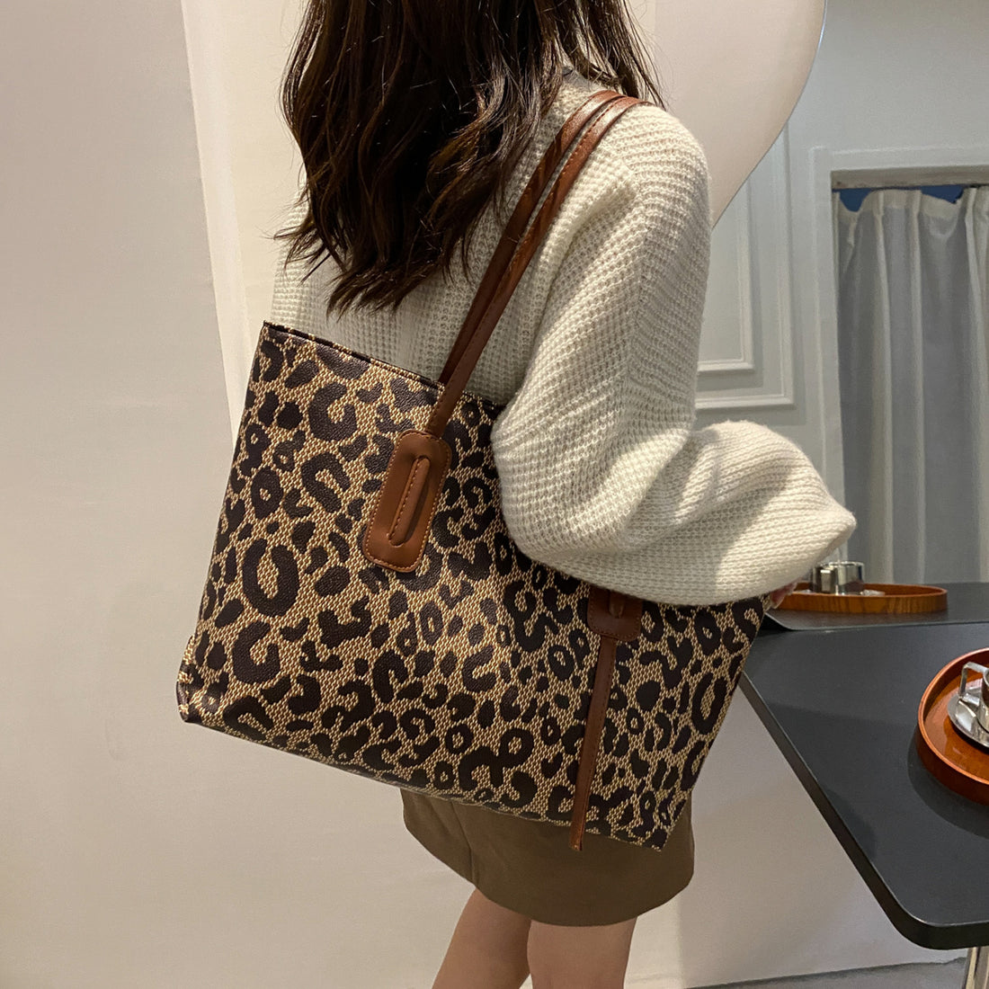 PU Leather Leopard Tote Bag 