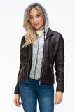 YMI Faux Layered Double-Zipper Jacket with Fuzzy Hood 