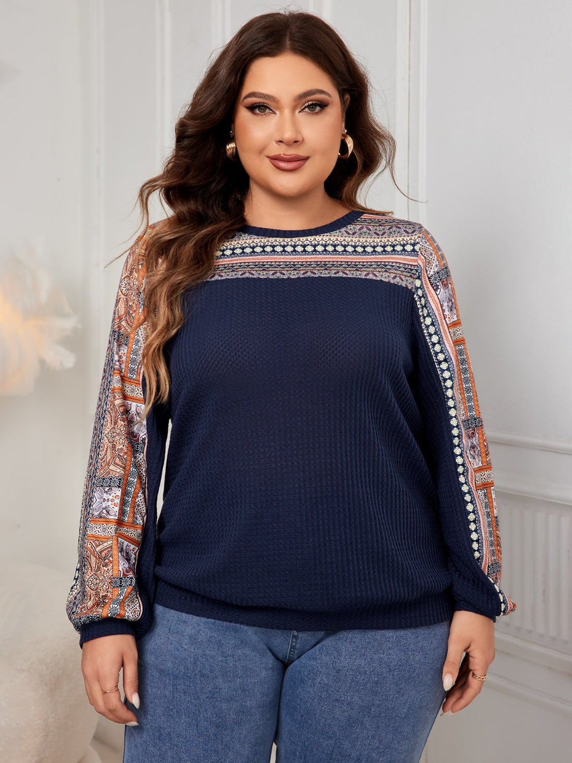 Honey Plus Size Printed Long Sleeve Sweatshirt 