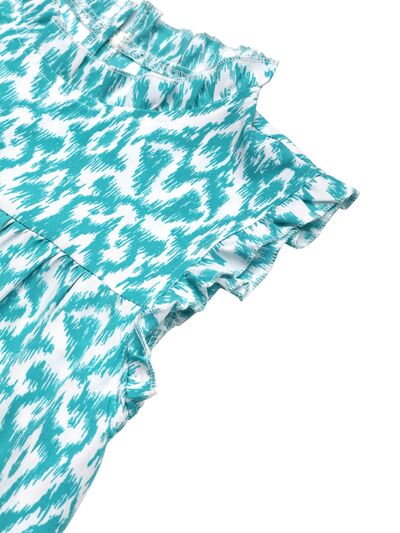 Perfee Printed Frill Sleeveless Mini Dress Dresses