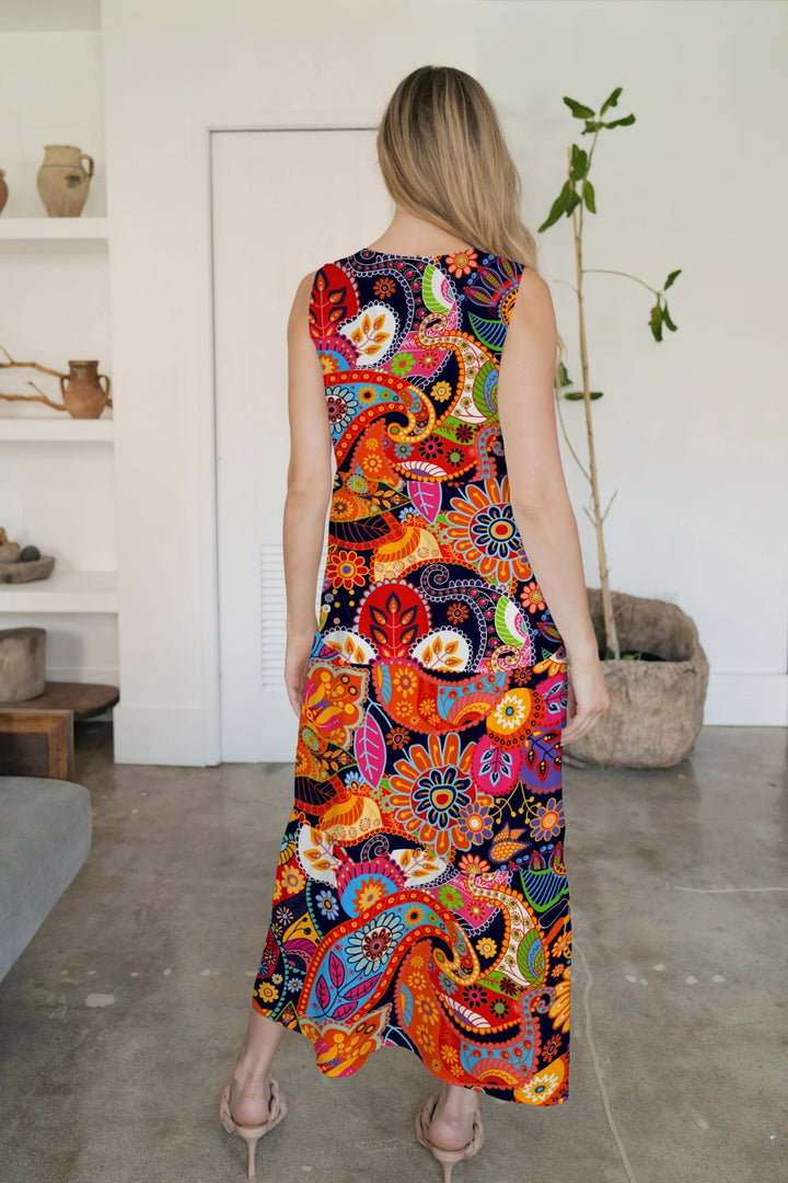 FAM-FAM Tiered Printed V-Neck Sleeveless Dress 