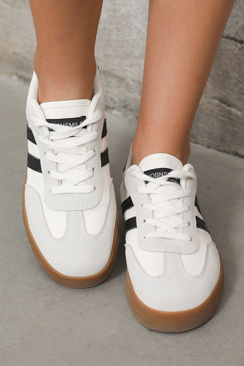 White Striped Lace-up Flat Sneakers Shoes & Bags/Women's Shoes