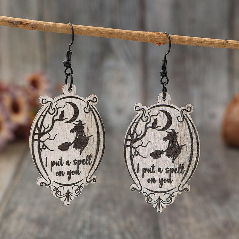 Witch Wooden Dangle Earrings 