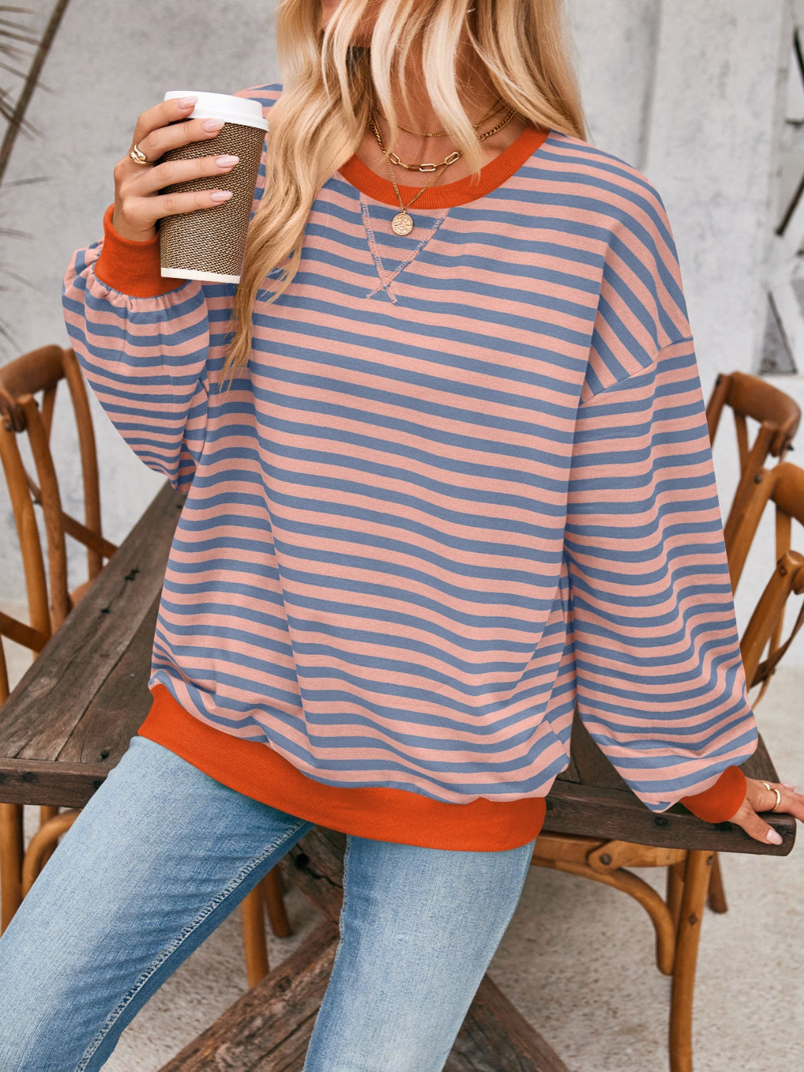 Lovelet Contrast Striped Long Sleeve Sweatshirt 