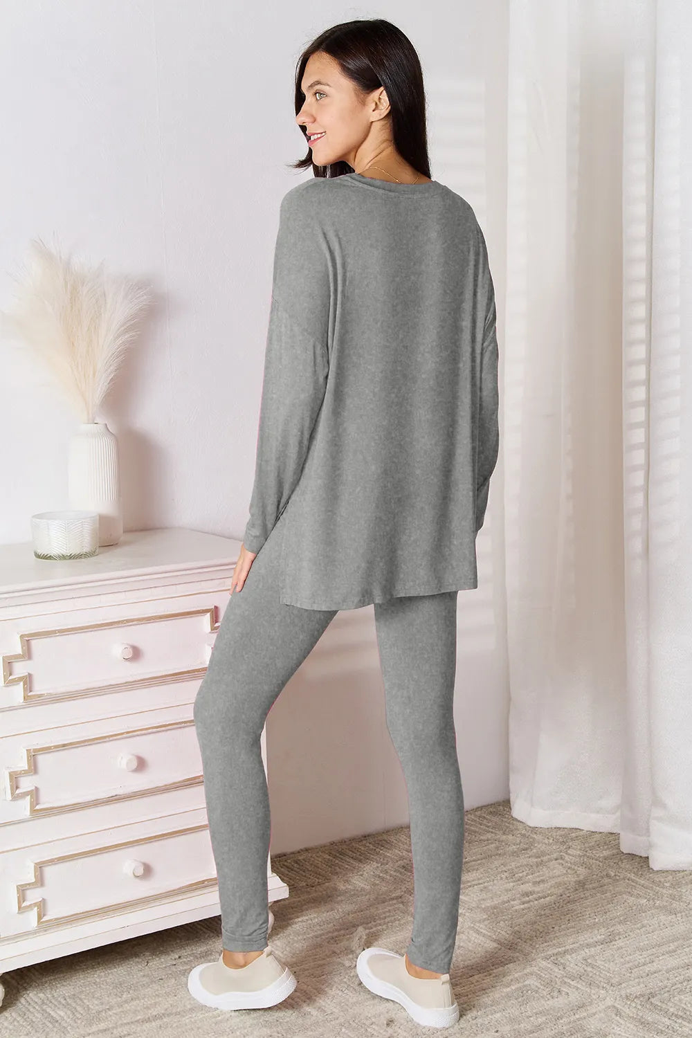 Basic Bae Bamboo Full Size V-Neck Long Sleeve Top and Pants Lounge Set 