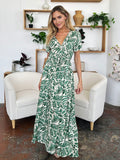 Double Take Full Size Printed Drawstring Short Sleeve Dress 