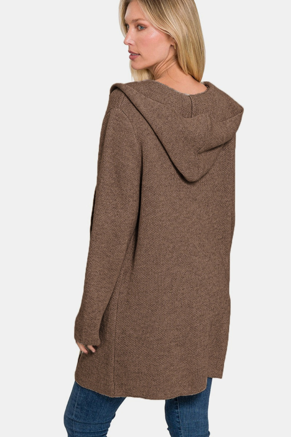 Zenana Hooded Open Front Sweater Cardigan 