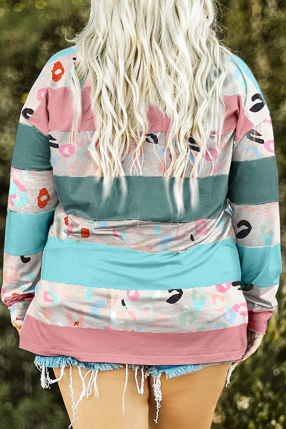 Plus Size Striped Slit Long Sleeve T-Shirt 