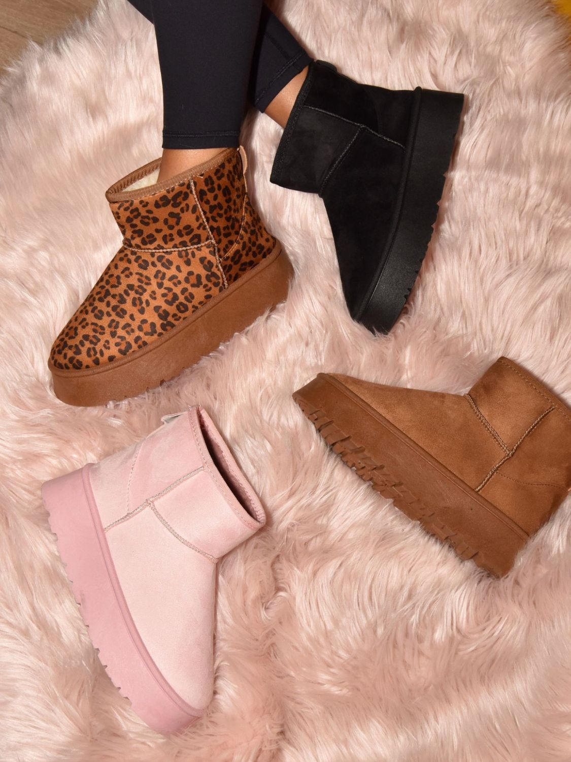 WILD DIVA Thermal Furry Leopard Platform Booties 