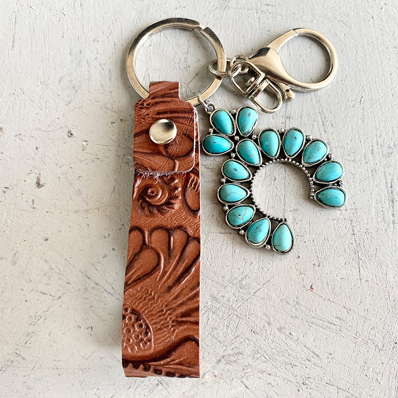 Turquoise Genuine Leather Key Chain 