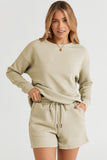 Double Take Full Size Texture Long Sleeve Top and Drawstring Shorts Set 