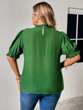 Honey Plus Size Round Neck Flounce Sleeve Blouse 