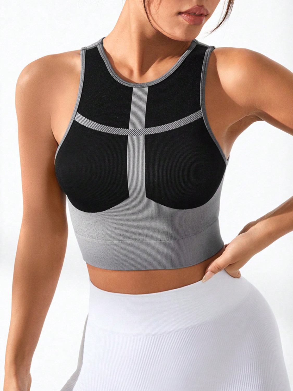 Color Block Round Neck Active Tank 
