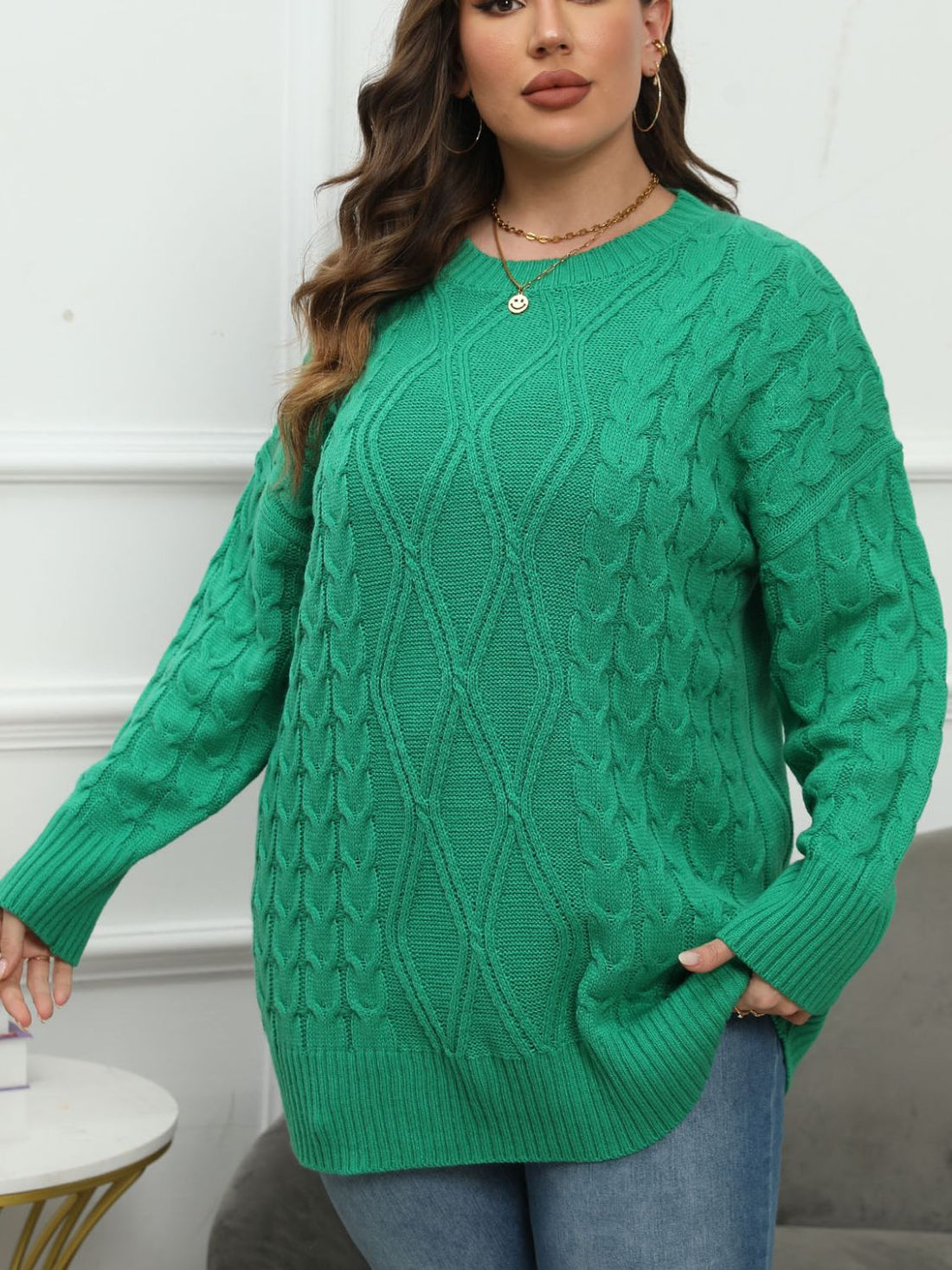Plus Size Round Neck Long Sleeve Sweater 