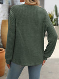 Mandy Decor Button Long Sleeve Ribbed T-Shirt 