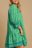 Umgee Full Size Tassel Embroidered Flounce Sleeve Mini Dress Plus Size Dresses