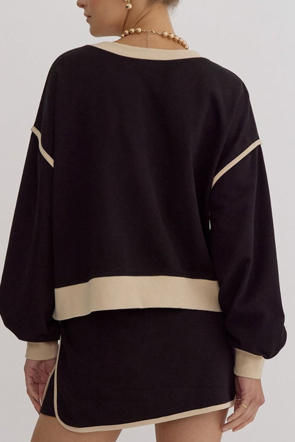 Contrast Trim Round Neck Top and Skort Set 