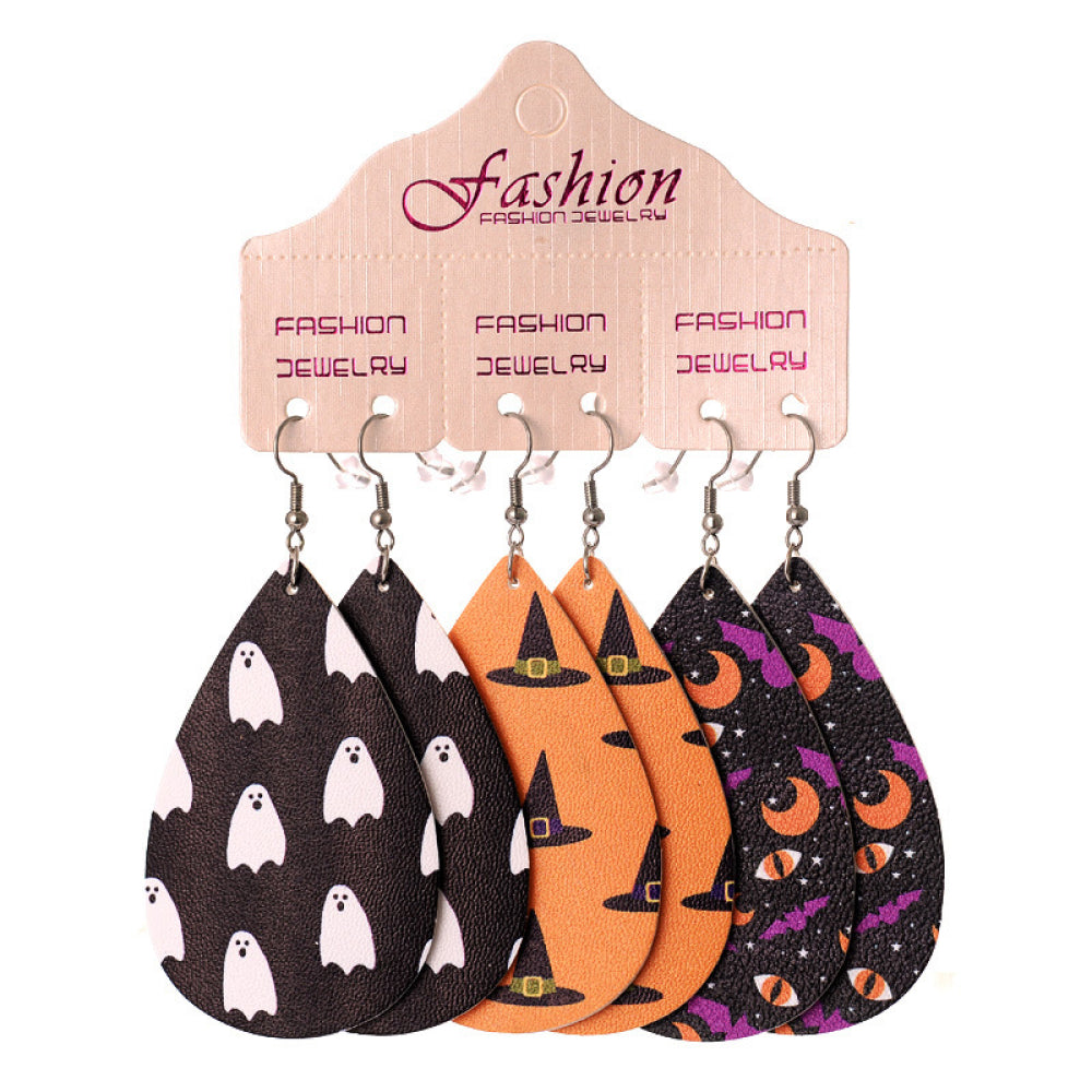 Halloween PU Teardrop Earrings Set 