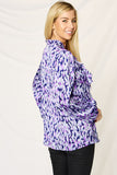 Double Take Full Size Printed Ruffle Trim Balloon Sleeve Shirt 