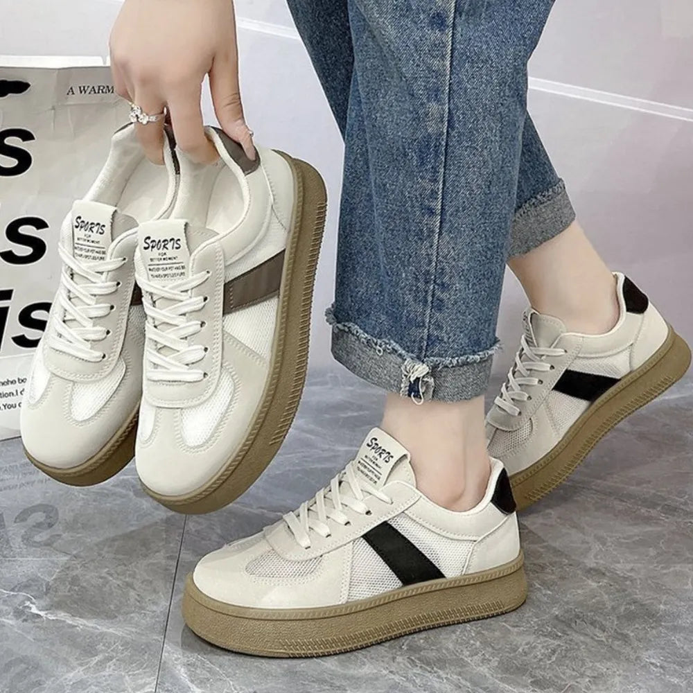 Contrast Breathable Mesh Lace Up Platform Sneakers 