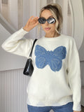 Butterfly Round Neck Long Sleeve Sweater 