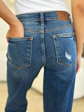 Judy Blue Full Size Mid Rise Distressed Raw Hem Jeans 