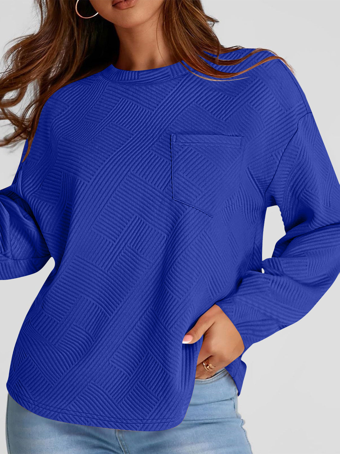 Full Size Texture Round Neck Long Sleeve Sweatshirt 