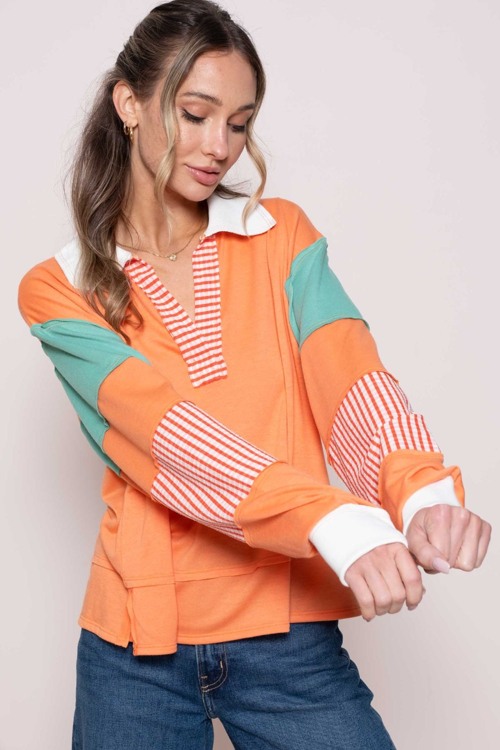 Hailey & Co Color Block Top with Striped Panel 