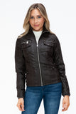 YMI Removable Faux Layered Multi-Pocket Jacket with Fuzzy Hood 