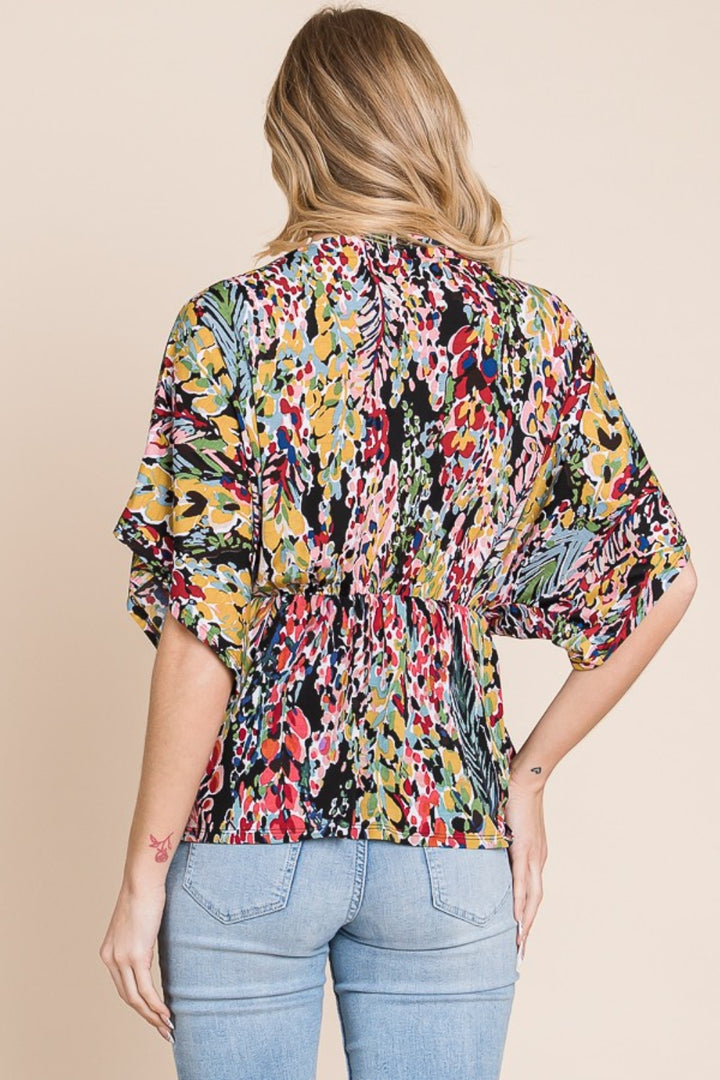 BOMBOM Printed Surplice Peplum Blouse 