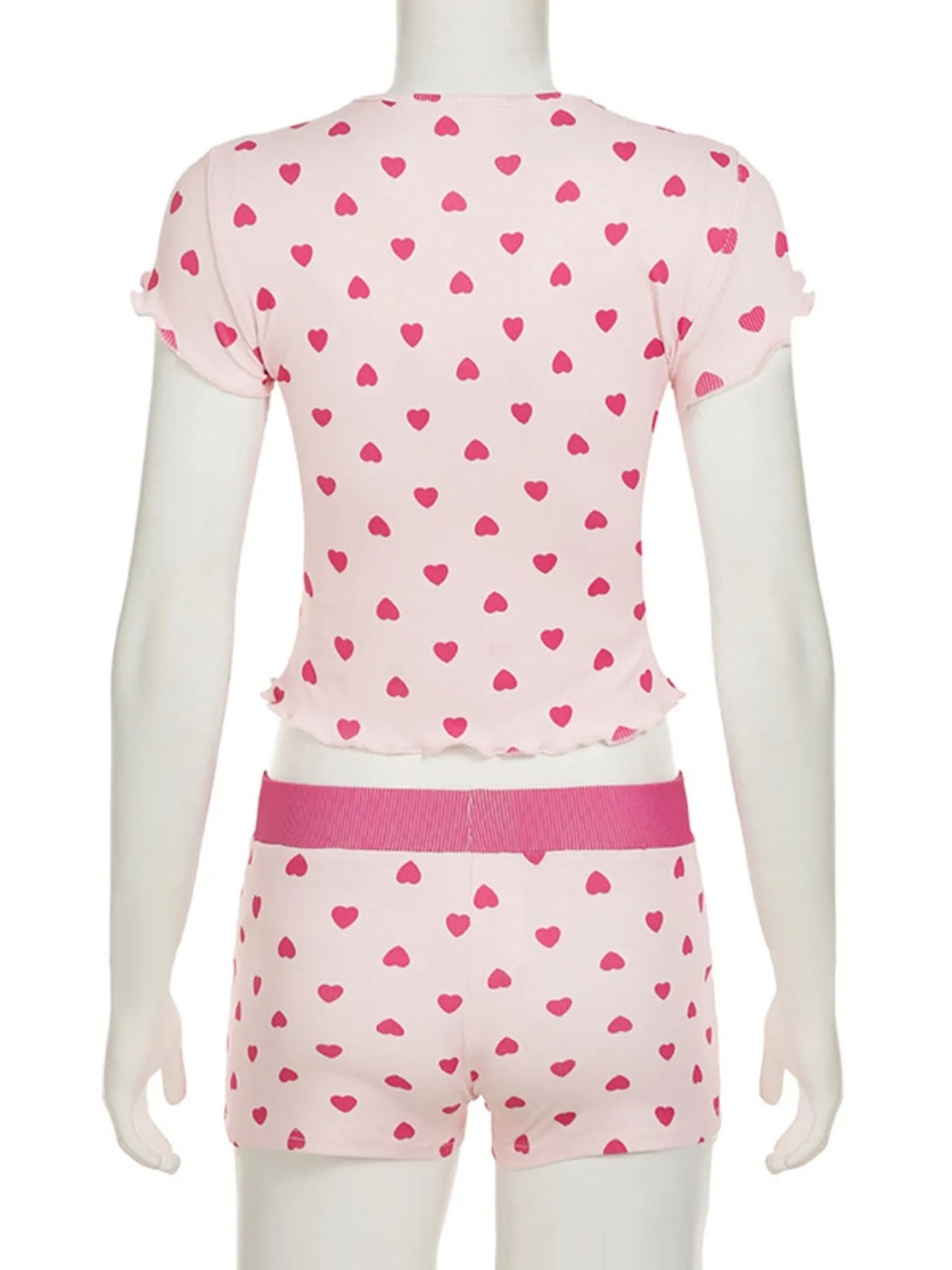 Heart Print Top and Shorts Loungewear Set Lingerie & Nightwear