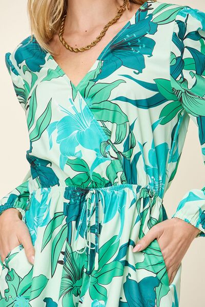 Double Take Full Size Floral Long Sleeve Romper with Pockets 