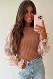 Cable Knit Round Neck Flounce Sleeve Sweater 