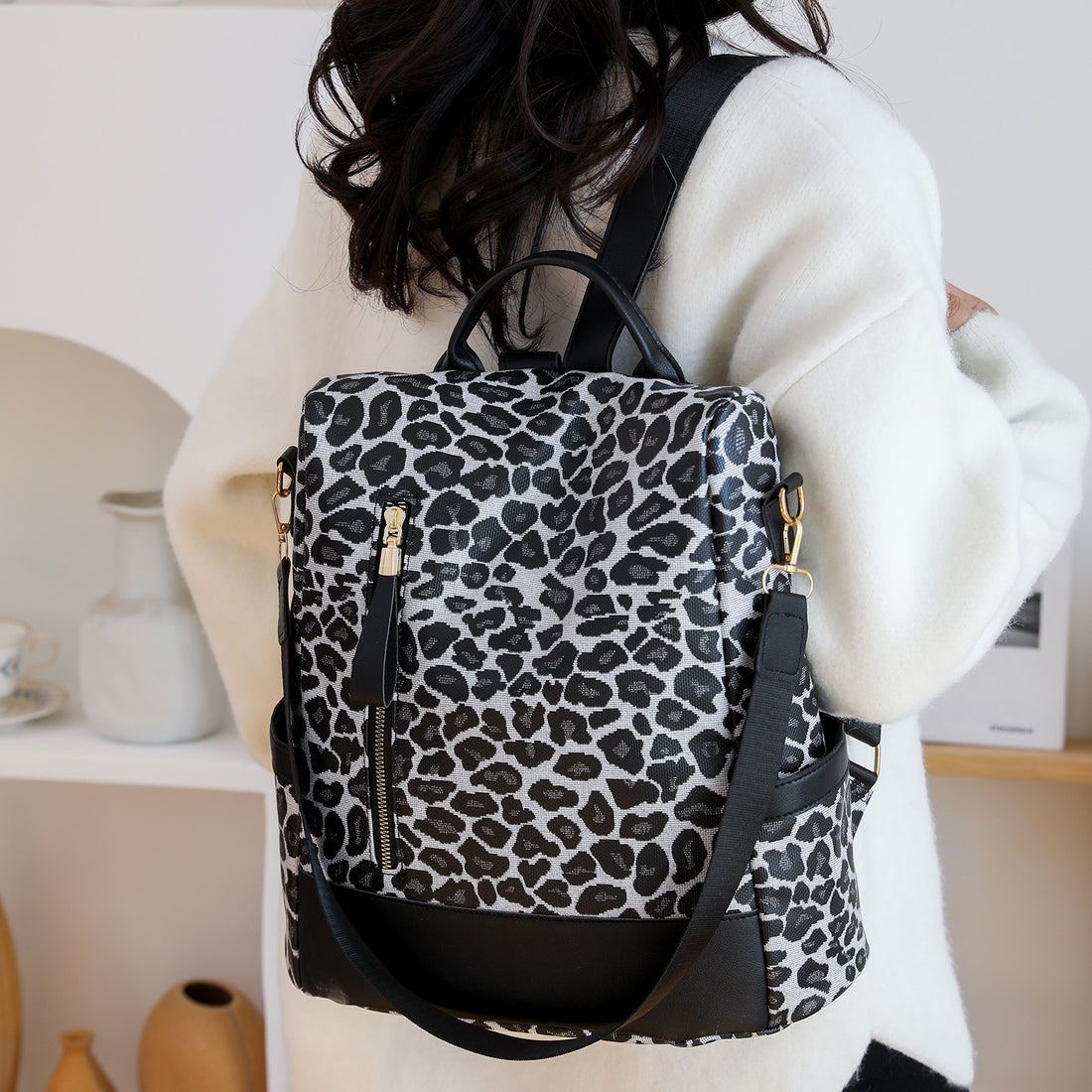 Leopard PU Leather Backpack Bag 