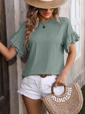 Mandy Ruffled Round Neck Short Sleeve Blouse 