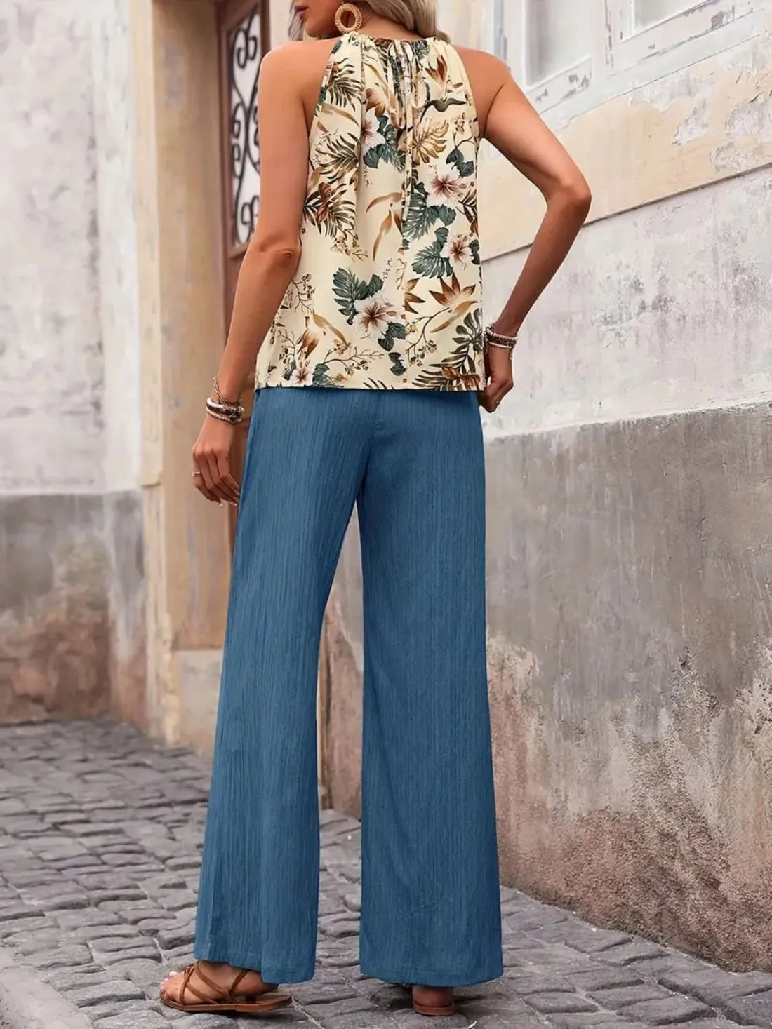 Printed Tank Top and Wide Leg Pants Set Two Piece Dresses
