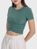 Millennia Ruched Round Neck Short Sleeve Active T-Shirt 