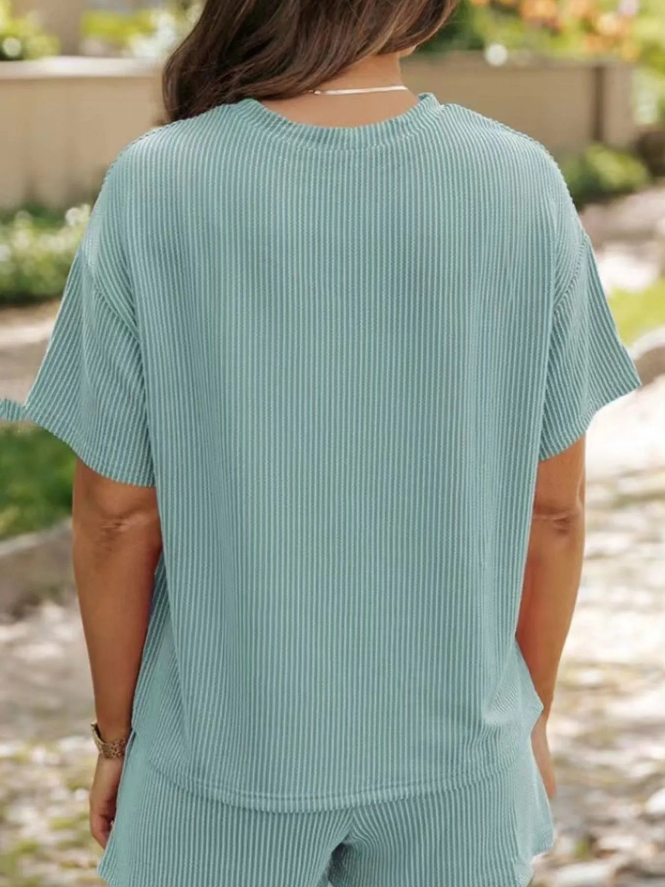 Full Size Ribbed Short Sleeve Top and Shorts Two-Piece Set Plus Size Lingerie & Nightwear