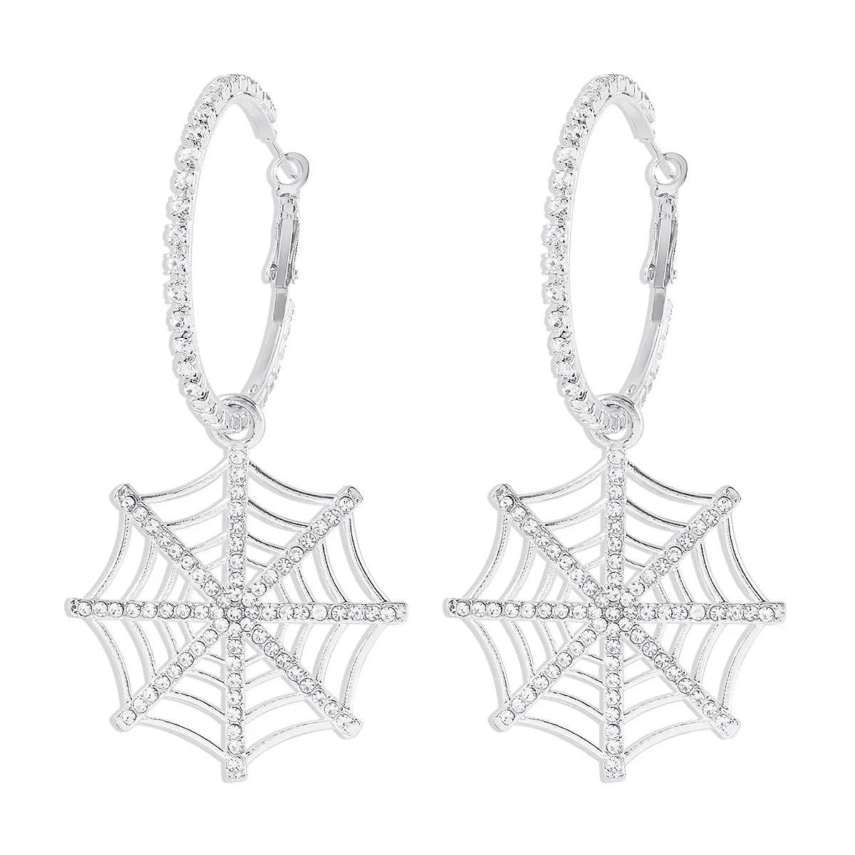 Halloween Spider Web Dangle Hoop Earrings 