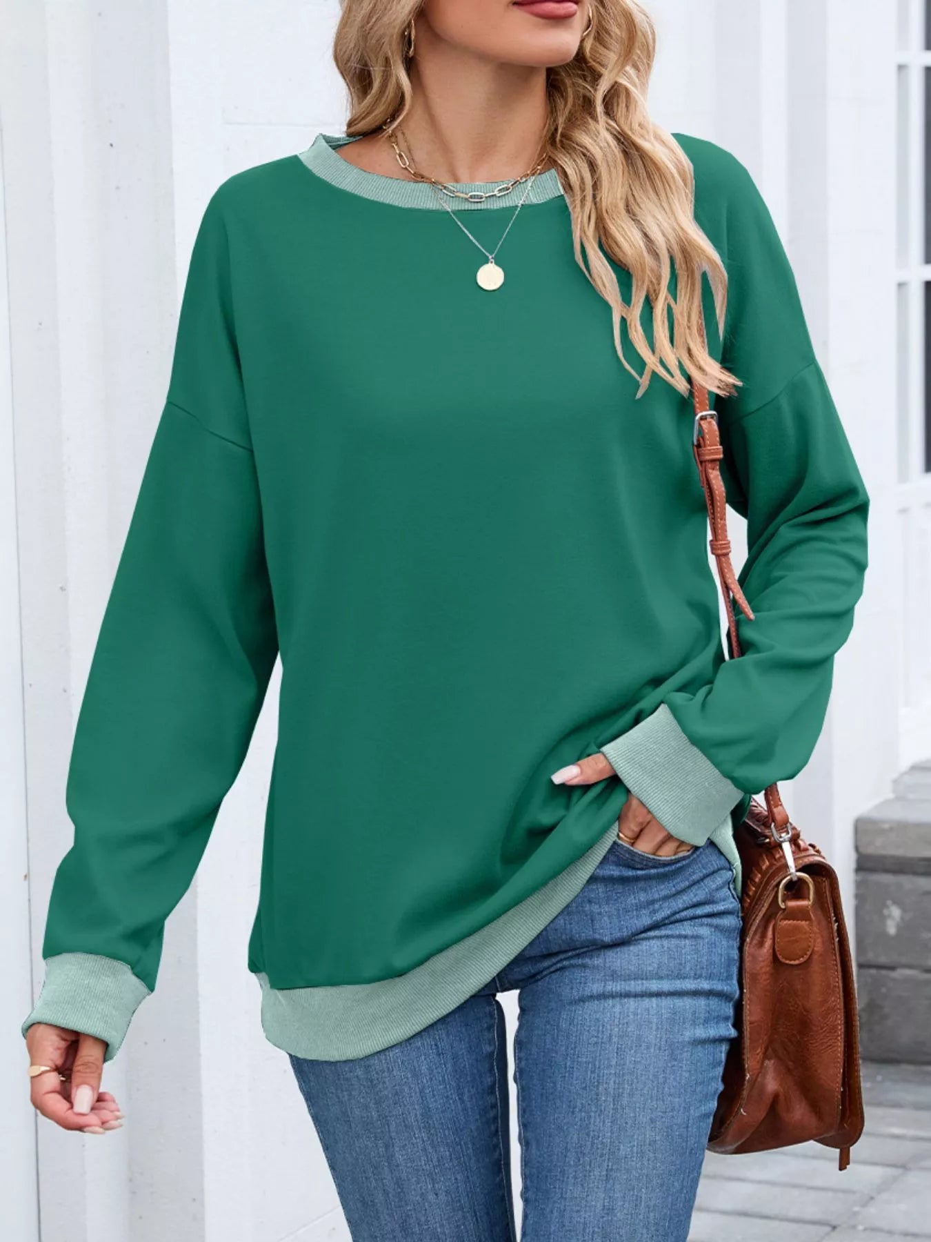 Contrast Trim Long Sleeve Sweatshirt 