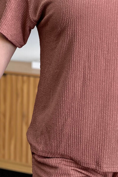 Double Take Full Size Round Neck Short Sleeve T-Shirt and Shorts Set 