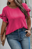 Plus Size Ruffled Round Neck Short Sleeve Blouse 