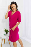 BOMBOM Sunday Brunch Button Down Knee-Length Dress in Magenta Dresses
