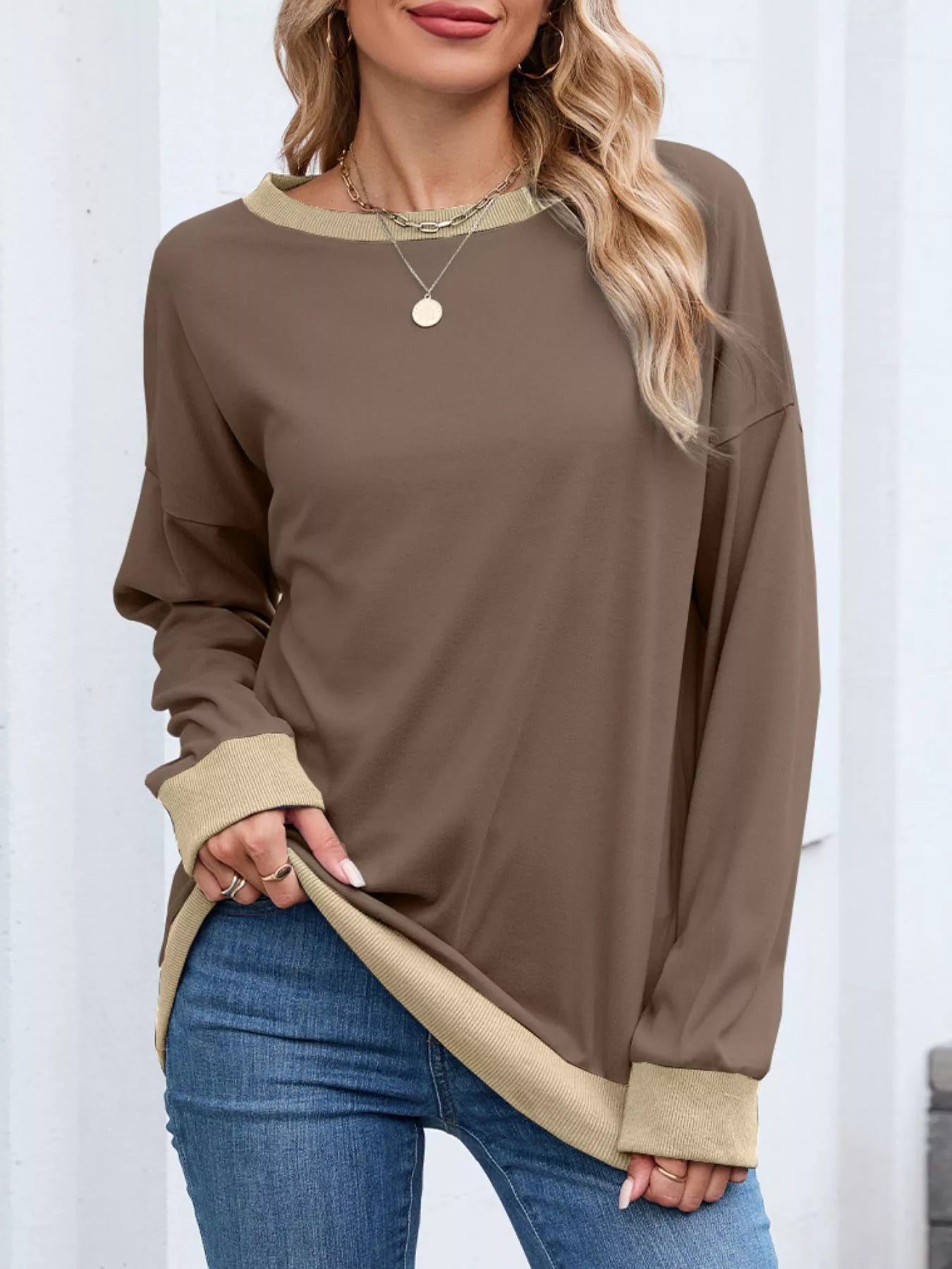 Contrast Trim Long Sleeve Sweatshirt 