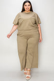 Double Take Full Size Texture Short Sleeve Top and Pants Set 