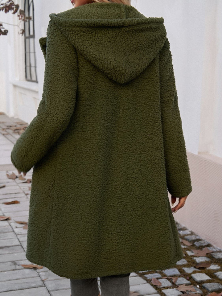 Devine Pocketed Long Sleeve Hooded Teddy Coat 