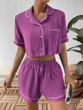 Ivy Lane Contrast Lapel Collar Cropped Shirt and Shorts Lounge Set Lingerie & Nightwear